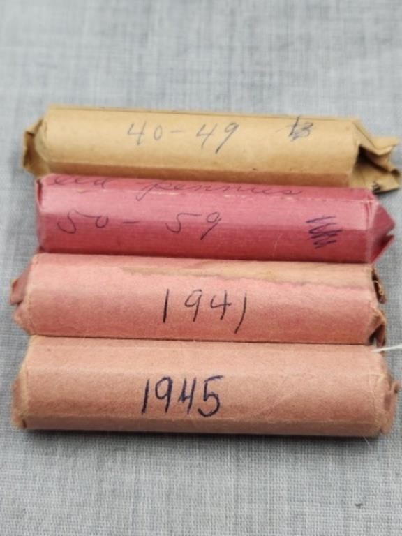 4 Rolls of Wheat Pennies as found marked
