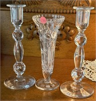 Crystal Candle Sticks and Vase (China Hutch)