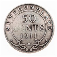 NFLD. 1911 Sterling Silver 50 Cents