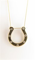 14K Yellow Gold Diamond Horseshoe Pendant, Chain