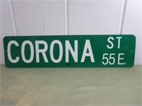 Metal Street Sign - Corona St, 24" x 6"