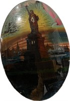 STATUE OF LIBERTY PAINTED ON OVAL GLASS