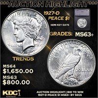 ***Auction Highlight*** 1927-d Peace Dollar $1 Gra