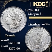 1878-p 8tf Morgan Dollar $1 Grades Choice AU/BU Sl