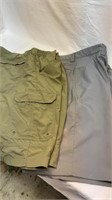 Gray Izod shorts and green Cabela’s shorts