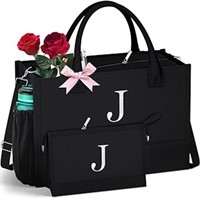 QLOVEA Initial Tote Bag Gifts for Women - Embroide