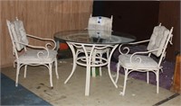 GLASS PATIO TABLE W/ 3 CHAIRS