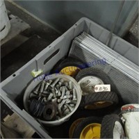 Tub w/ mower wheels, bolts, register covers