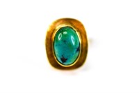 Vintage Modernist 14k Gold & Turquoise Ring