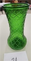 Rare Hoosier Glass Green Diamond Pattern Vase