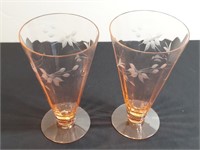 2pc Peach Rose Crystal Cone Glasses Wheel Cut