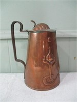 Art Nouveau copper coffee pot .