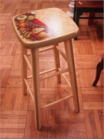 Wooden barstool, 29" high, decorated with