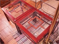 Pair of Oriental-style end tables with glass tops