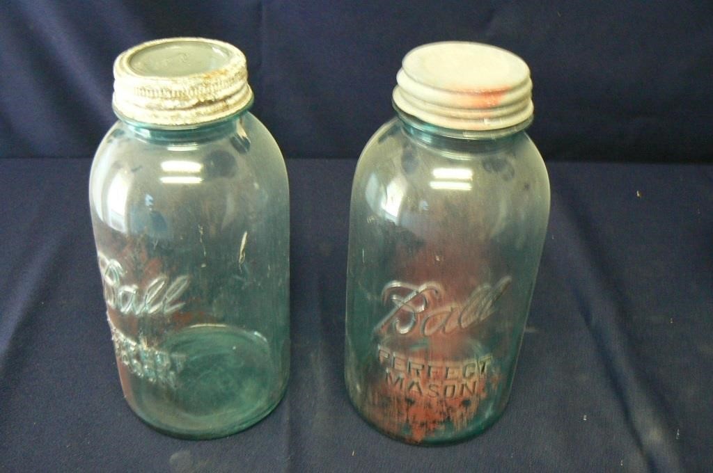 TWO LARGE ANTIQUE BALL MASON JARS