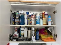 Assorted Household & Car Cleaners, Rags, Batteries