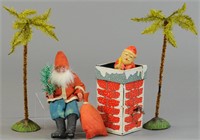 TWO SANTAS & TWO CHENILLE PALM TREES