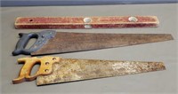 2 Hand Saws/ Wooden Level