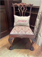 CARVED CHIPPENDALE SIDE CHAIR WITH PILLOW