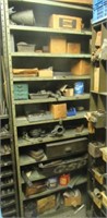 11 Tier metal shelf with contents includes belts,
