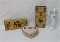 Painted Brick Doorstops & Heart Covered Dish