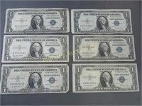 One Dollar Silver Certificates: 1935, 6pc Lot