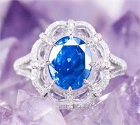 4.4ct Cornflower Blue Sapphire Ring 18K Gold