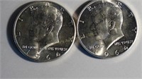 2- 1964 Kennedy Half Dollars