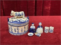 Blue Delft Butter Dish, Shakers & Smalls