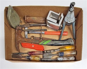 HAND TOOLS BOX FULL - HAMMER, CHISELS + MORE