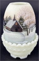 Fenton Hp Custard Winter Church Fairy Lamp Artist