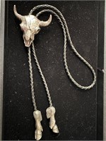 Native American Silver Cow/ Bull Skull Bolo Tie