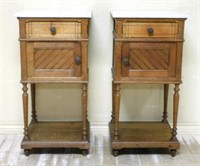 Marble Top Oak Side Cabinets.