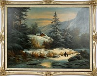 BURNESE MOUNTAIN FAMILY CABIN OIL ON CANVAS