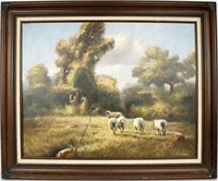 ANN HARRIS SHEEP IN THE MEADOW PAINTING