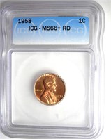 1958 Cent ICG MS66+ RD LISTS $90