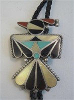 Zuni Thunderbird Multi Stone Inlay Bolo Tie Tested