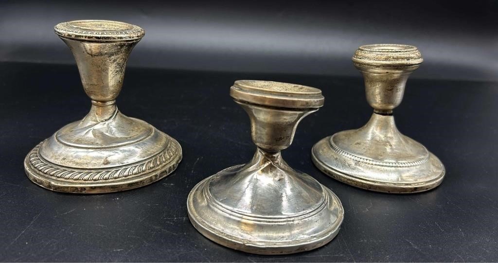 3 Antique Sterling Candle Sticks