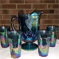 Indiana Glass carnival pitcher and four glasses