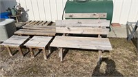 2 Wood Benches and 4 Wood Tables