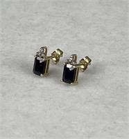 10K Diamond Sapphire Post Earrings