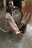 BOX OF BADMINTON AND TENNIS