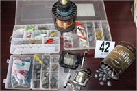 Box Lot Fishing; Lures, Cases, Line, Weights,