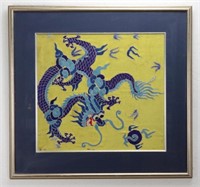 TWO CHINESE SILK EMBROIDERED DRAGON PANELS