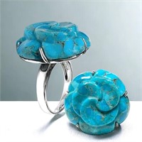 Sterling Silver Rose Carved Turquoise Ring-Size 8