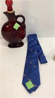 Vintage Ruby Red Decanter and Mickey Mouse Tie
