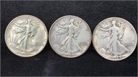 1943-PDS Silver Walking Liberty Half Dollars (3