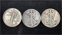 1937-PDS Silver Walking Liberty Half Dollars (3