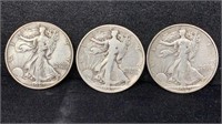 1939-PDS Silver Walking Liberty Half Dollars (3