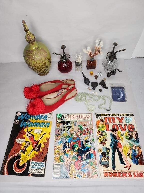 Misc vintage, comics, 1 ct sapphire, jade, coral